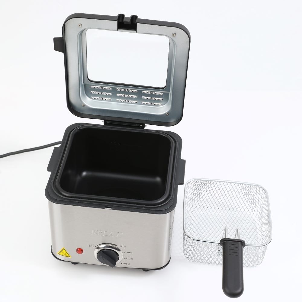 Kolax Deep Fryer, Restaurant-Style Basket, Easy-View Window & Adjustable Temp Control, Stainless - 2 Liter
