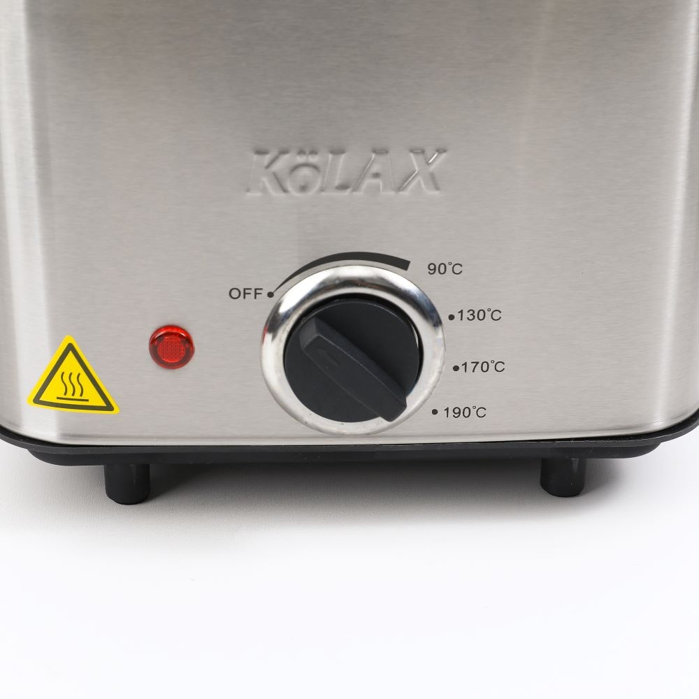 Kolax Deep Fryer, Restaurant-Style Basket, Easy-View Window & Adjustable Temp Control, Stainless - 2 Liter