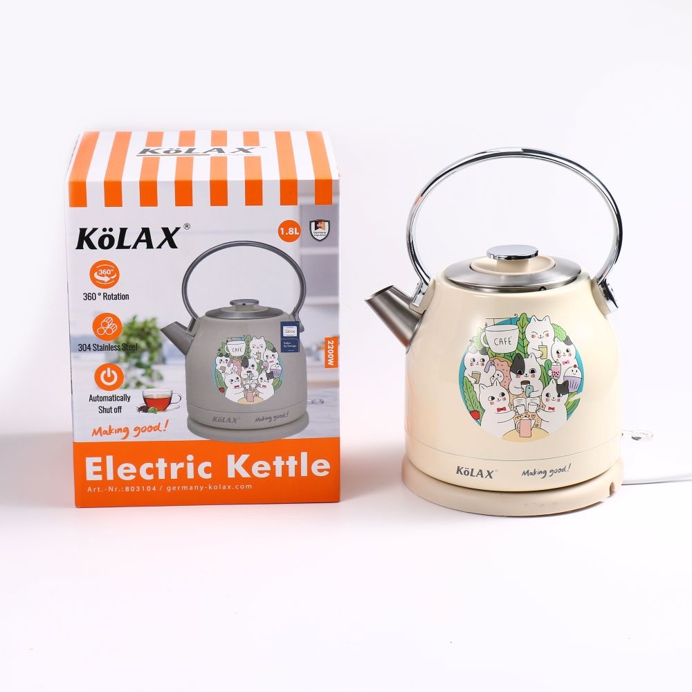 KOLAX Retro Electric Kettle - 304 Stainless Steel and Strix Thermostat, Fast Boiling and Auto Shut-off - 1.8L Capacity, Yellow and Blue