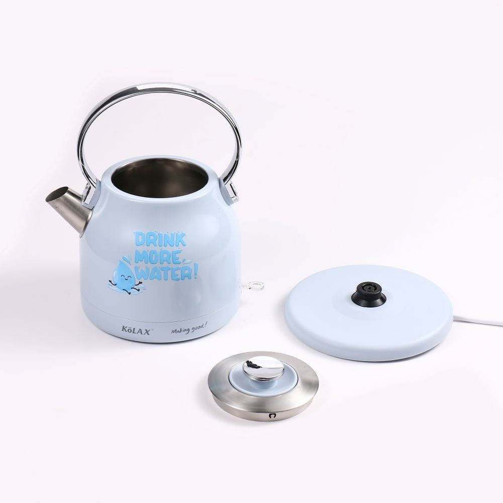 KOLAX Retro Electric Kettle - 304 Stainless Steel and Strix Thermostat, Fast Boiling and Auto Shut-off - 1.8L Capacity, Yellow and Blue