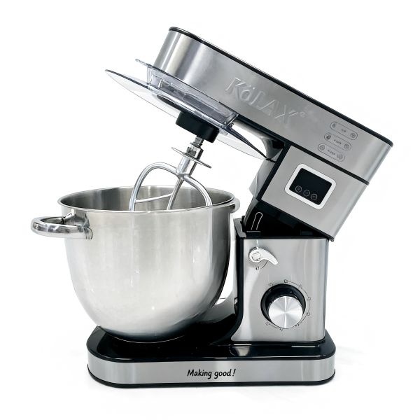 KOLAX LCD Stand Mixer, 12L Extra Large Capacity, 2600W Pure Copper Motor, 6 Speeds with Pulse Function, Operating Noise ≤75dB. Electric vertical mixer for household and commercial use with 12L stainless steel bowl, dough hook, whisk and beater.