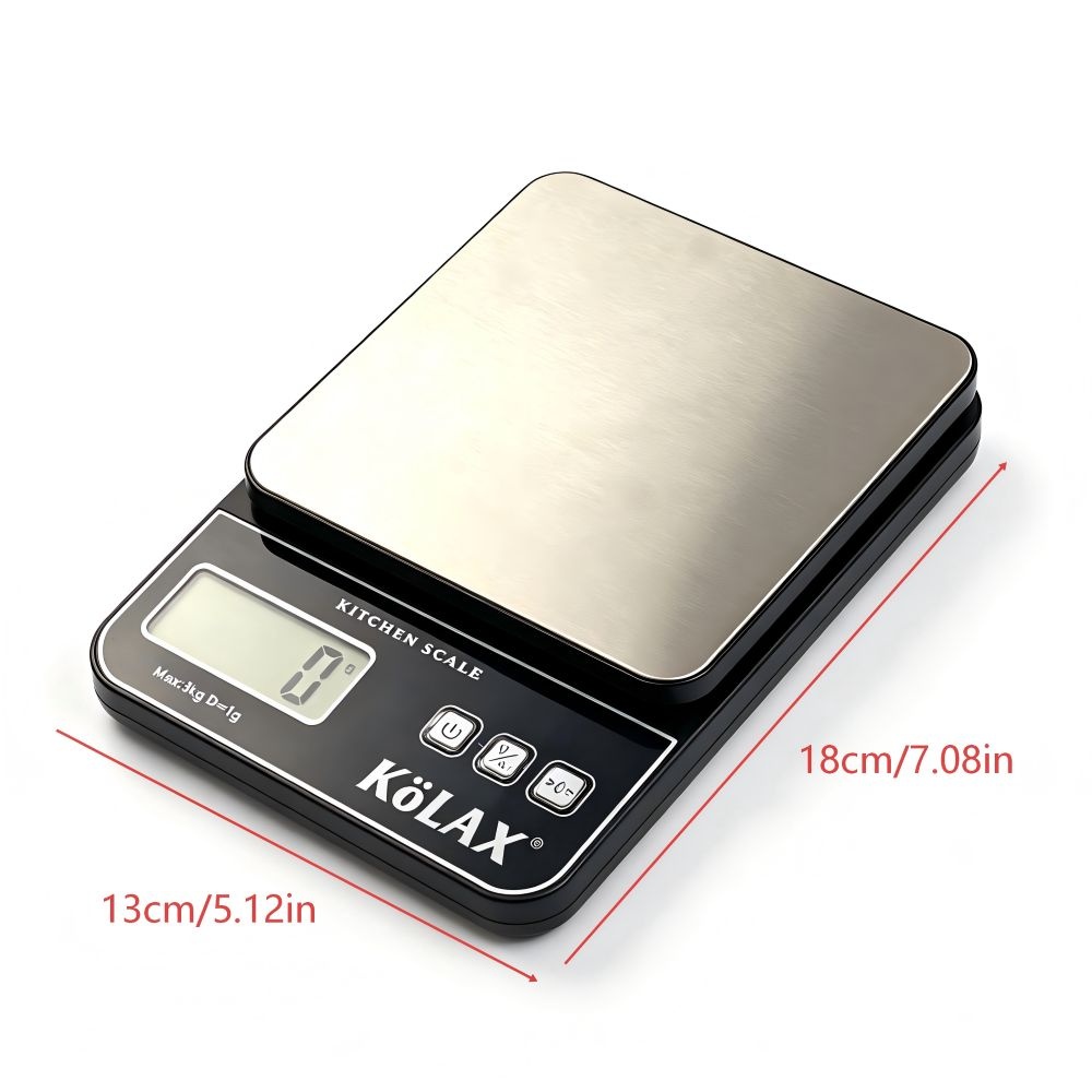 KOLAX Food Scale, Kitchen Scale with 1g Accuracy, 2 Units (g/oz), LCD, Stainless Steel Panel, Batteries Included