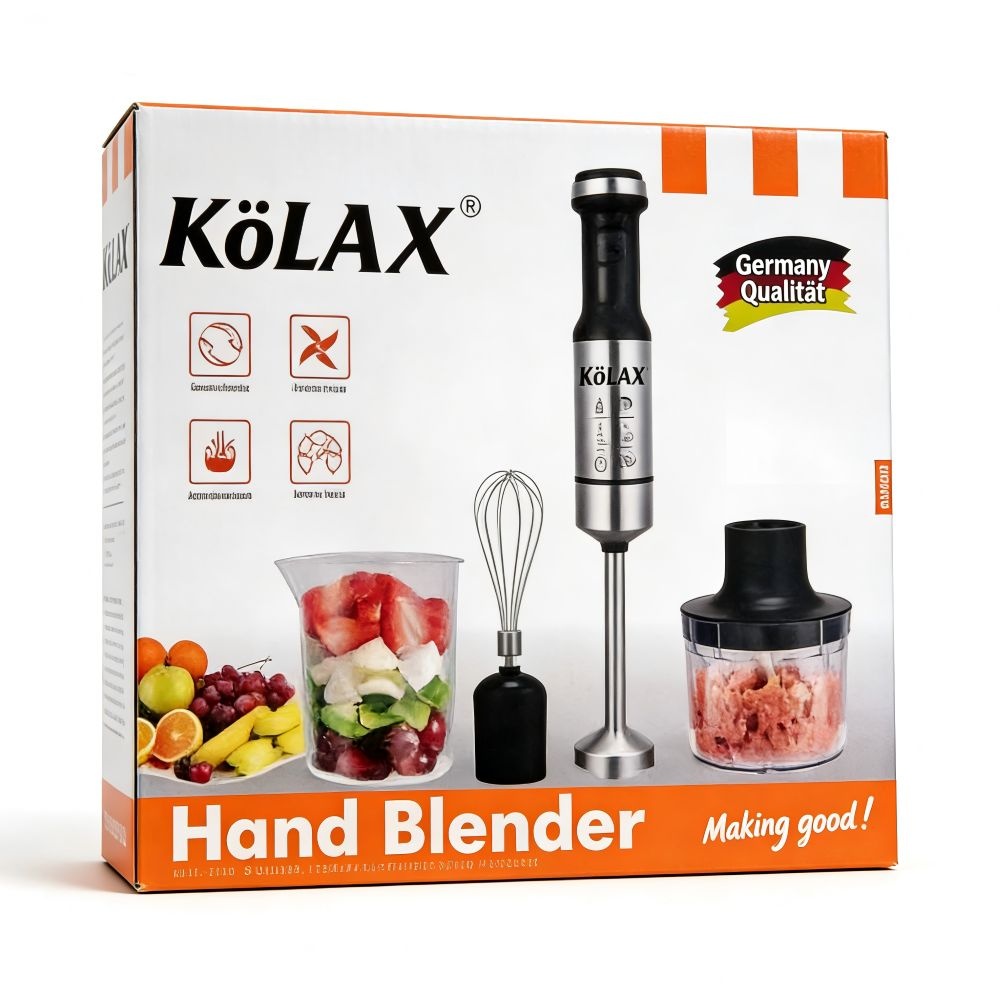 KOLAX Immersion Blender Handheld Corded Hand Blenders Set 1000W, Variable Speed & Turbo 4 in 1 Stainless Steel Stick Emulsifier with Chopper, Whisk & Beaker for Soup, Baby Food, Smoothies