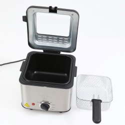 Kolax Deep Fryer, Restaurant-Style Basket, Easy-View Window & Adjustable Temp Control, Stainless - 2 Liter