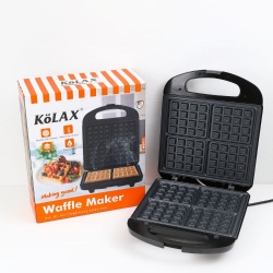 KOLAX Non-Stick Belgian Waffle Maker with Indicator Lights, Makes 4 Mini Waffles, Hashbrowns or Keto Chaffles at Once, Compact Design for Easy Storage, Black & Stainless Steel 1200W