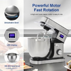 KOLAX LCD Stand Mixer, 12L Extra Large Capacity, 2600W Pure Copper Motor, 6 Speeds with Pulse Function, Operating Noise ≤75dB. Electric vertical mixer for household and commercial use with 12L stainless steel bowl, dough hook, whisk and beater.