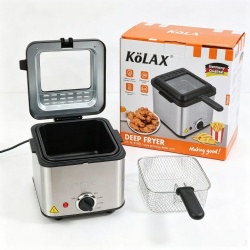 Kolax Deep Fryer, Restaurant-Style Basket, Easy-View Window & Adjustable Temp Control, Stainless - 2 Liter